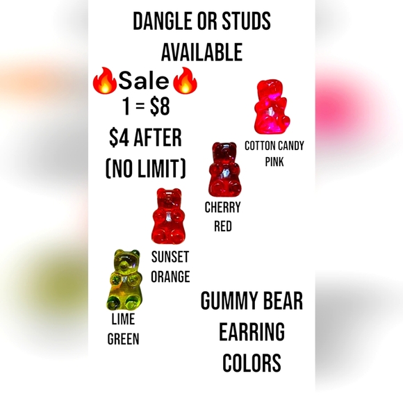 Handmade/Resin Gummy Bear Earrings - Picture 1 of 3